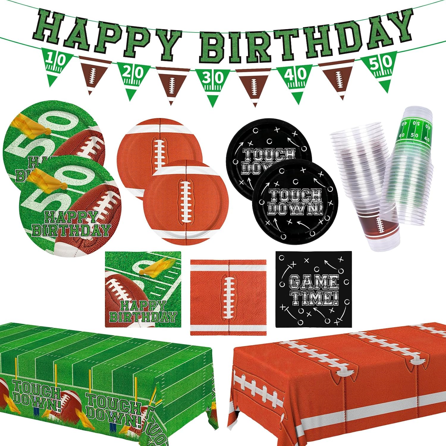 Football Birthday Party Decorations Kit for 24: Football Party Supplies Set with Plates, Dessert Plates, Napkins
