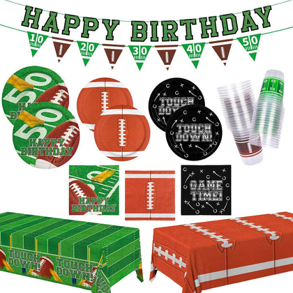 Football Birthday Party Decorations Kit for 24: Football Party Supplies Set with Plates, Dessert Plates, Napkins
