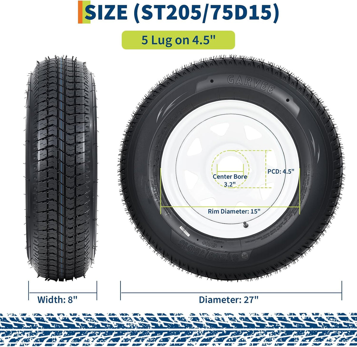 ST205/75D15 Trailer Tire and Wheel Assembly, 5 Lug, Set of 2
