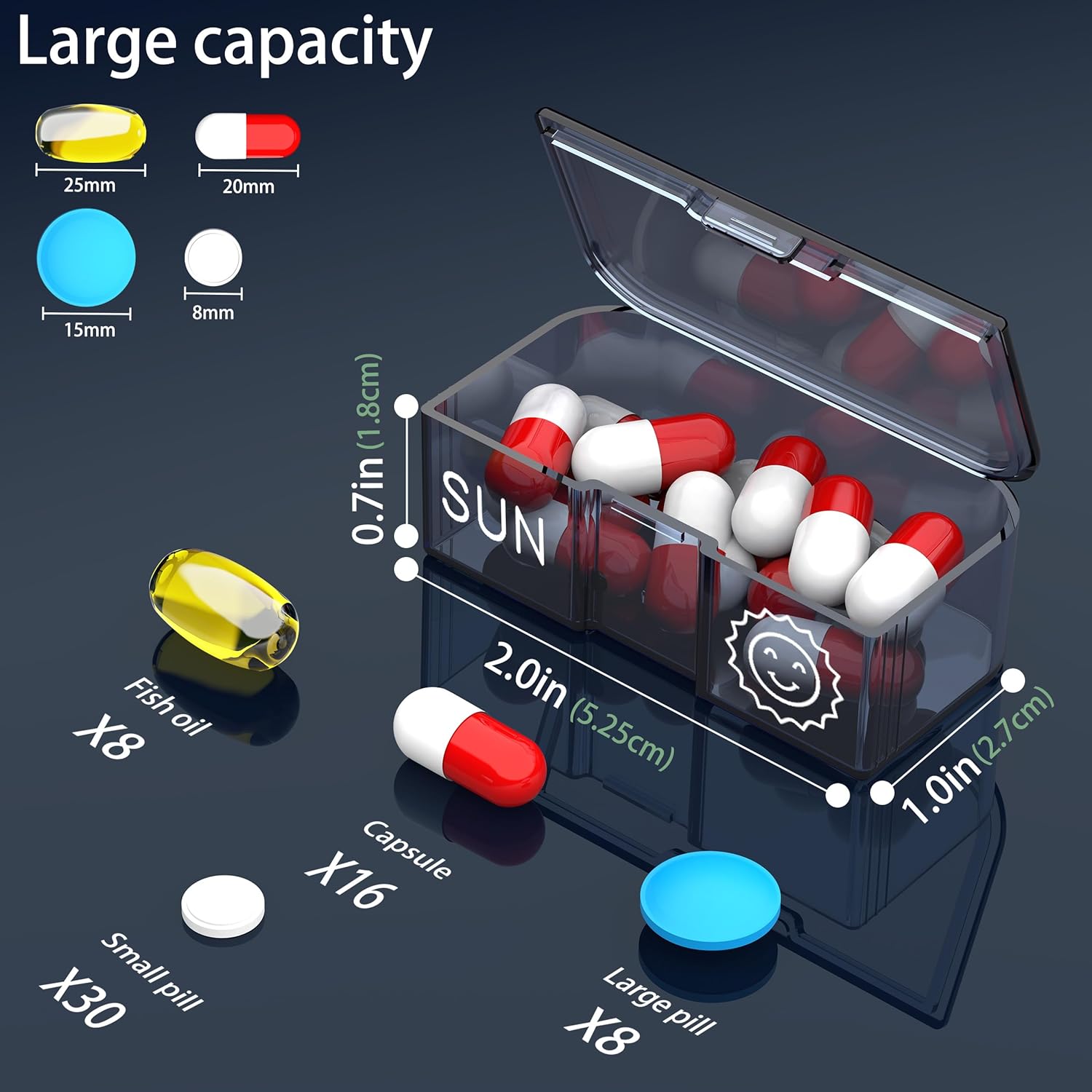 Pill Organizer 2 Times a Day, Am Pm Twice Daily Pill Case, Detachable Large Travel Pill Box 7 Day, Weekly Pill