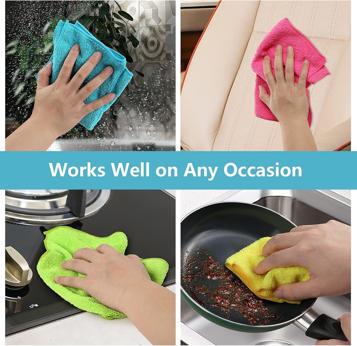 Microfiber Cleaning Cloth 210GSM, Pack of 12, Size:11.5" x 11.5", Ultra-Soft, High-Density Non-Abrasive Cleaning