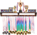 Gymnastic Medal Hanger with Storage Shelf, Wooden Wall-Mounted Trophy Shelf, Race Medal Display Rack Holder with 23