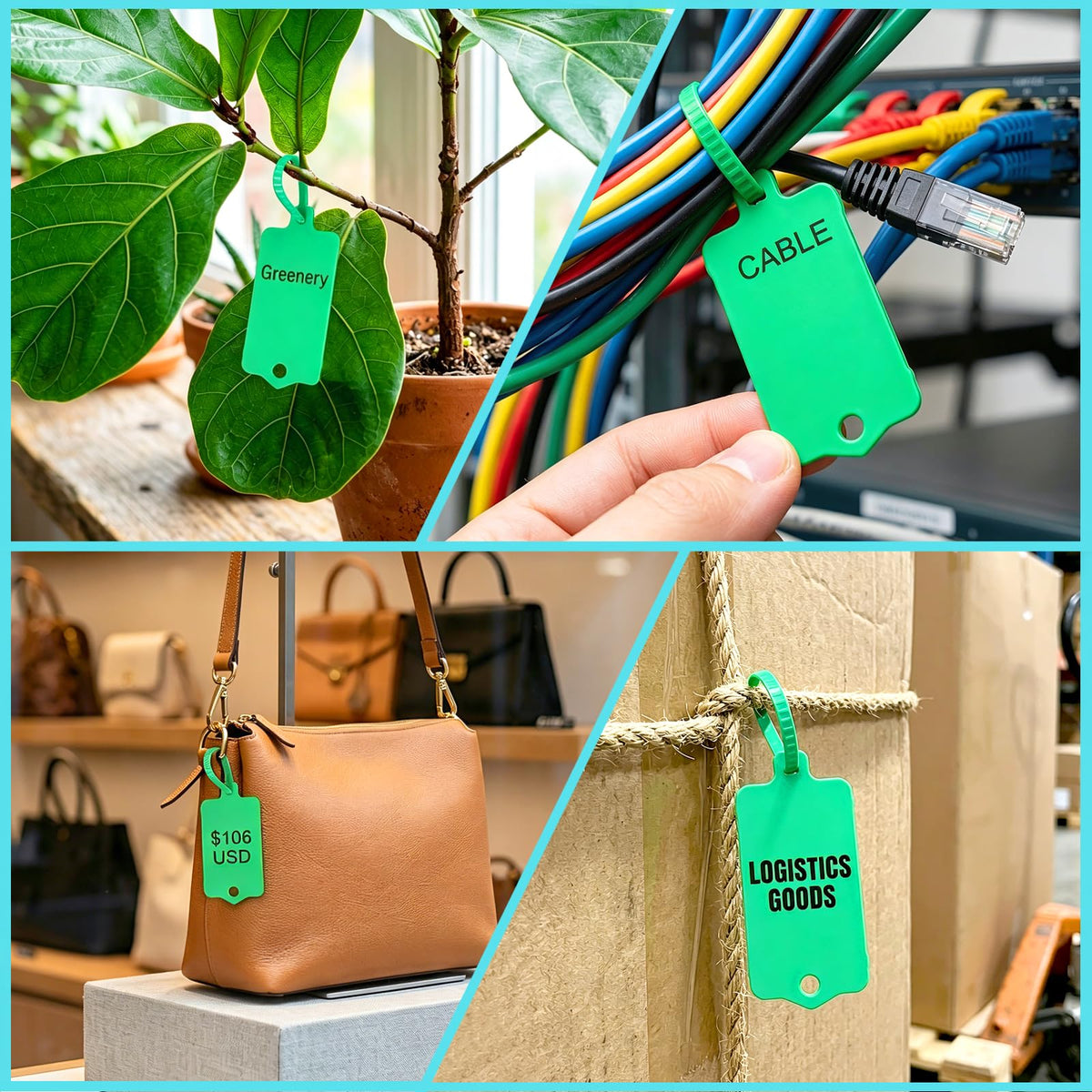 100 Pcs 1.46“ x 2.48” Plastic Shipping Tags, Green