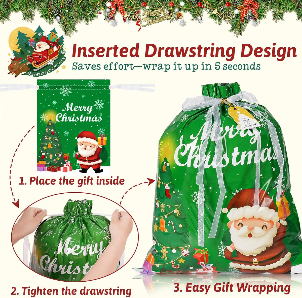 Christmas Drawstring Gift Bags, 38 PCS Gifts Christmas Bags