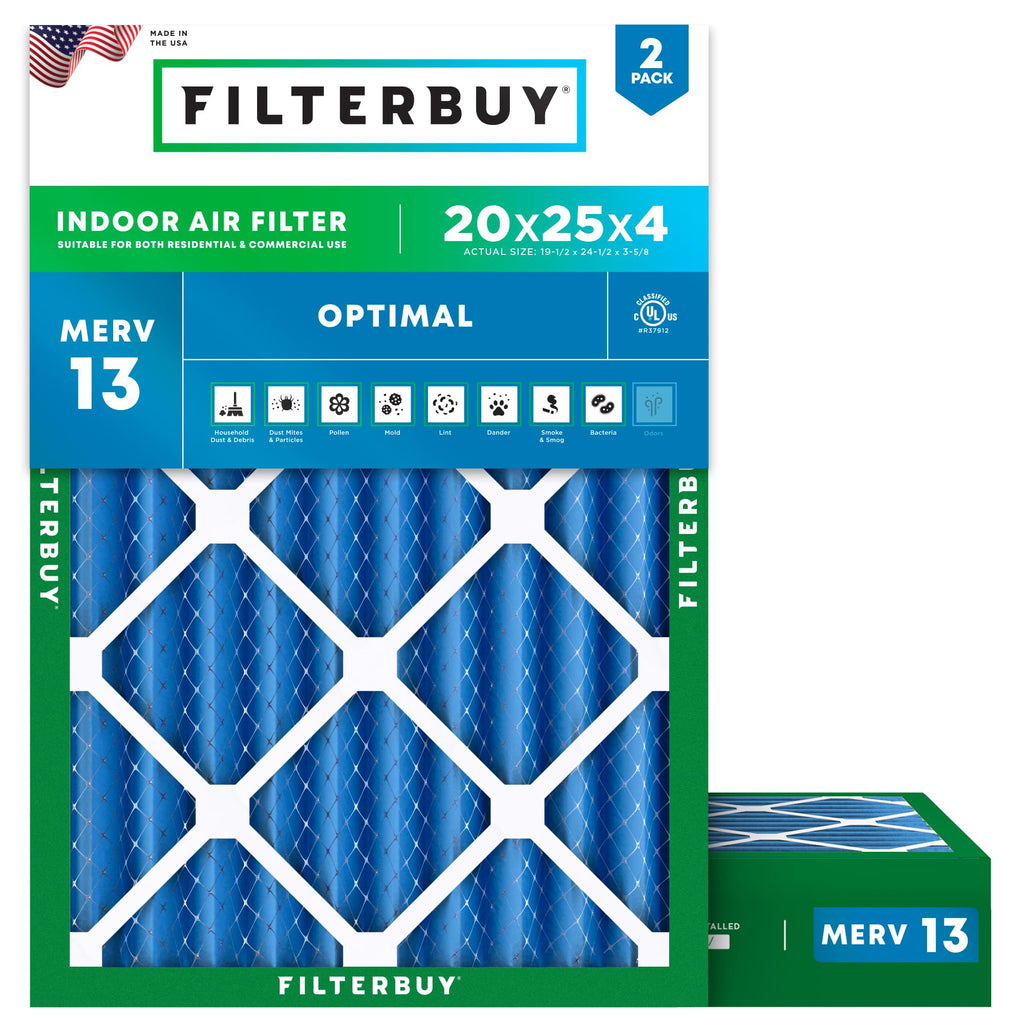 20x25x4 Air Filter MERV 13 Smoke & Allergy Defense (2-Pack)