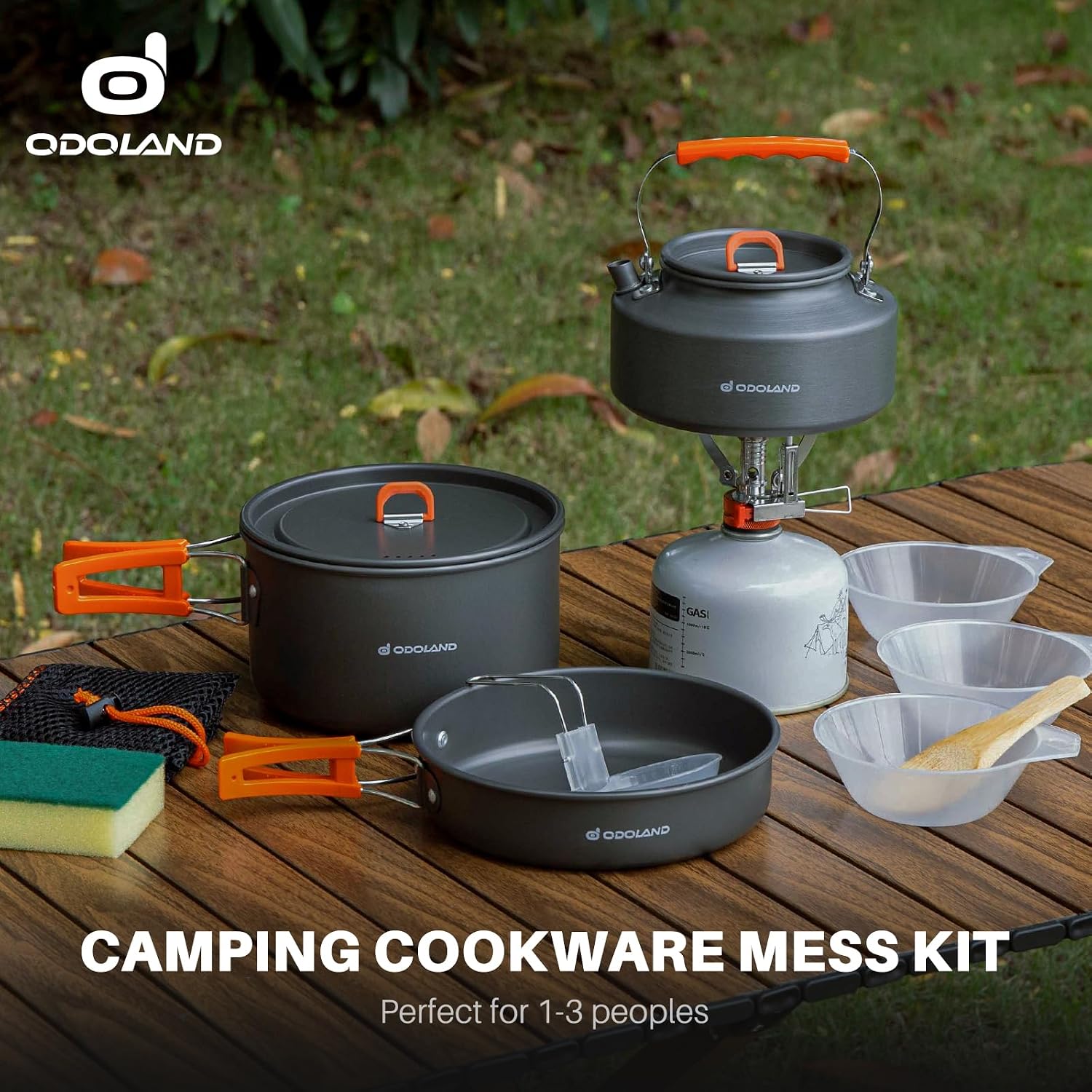 10pcs Camping Cookware Camping Pots and Pans Set with Kettle Plastic Bowls and Soup Spoon for Camping, Backpacking