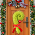 Christmas Candy Cane Wreath Hangers for Front Door Lime Green Furry Hanging Decor Christmas Door Sign Bow Decorations