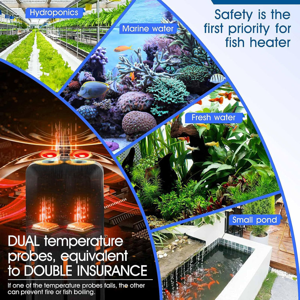 Aquarium Heater 500W/800W/1000W,Fish Tank Heater with Danger Warning Automatically Stops Heating System and Digital