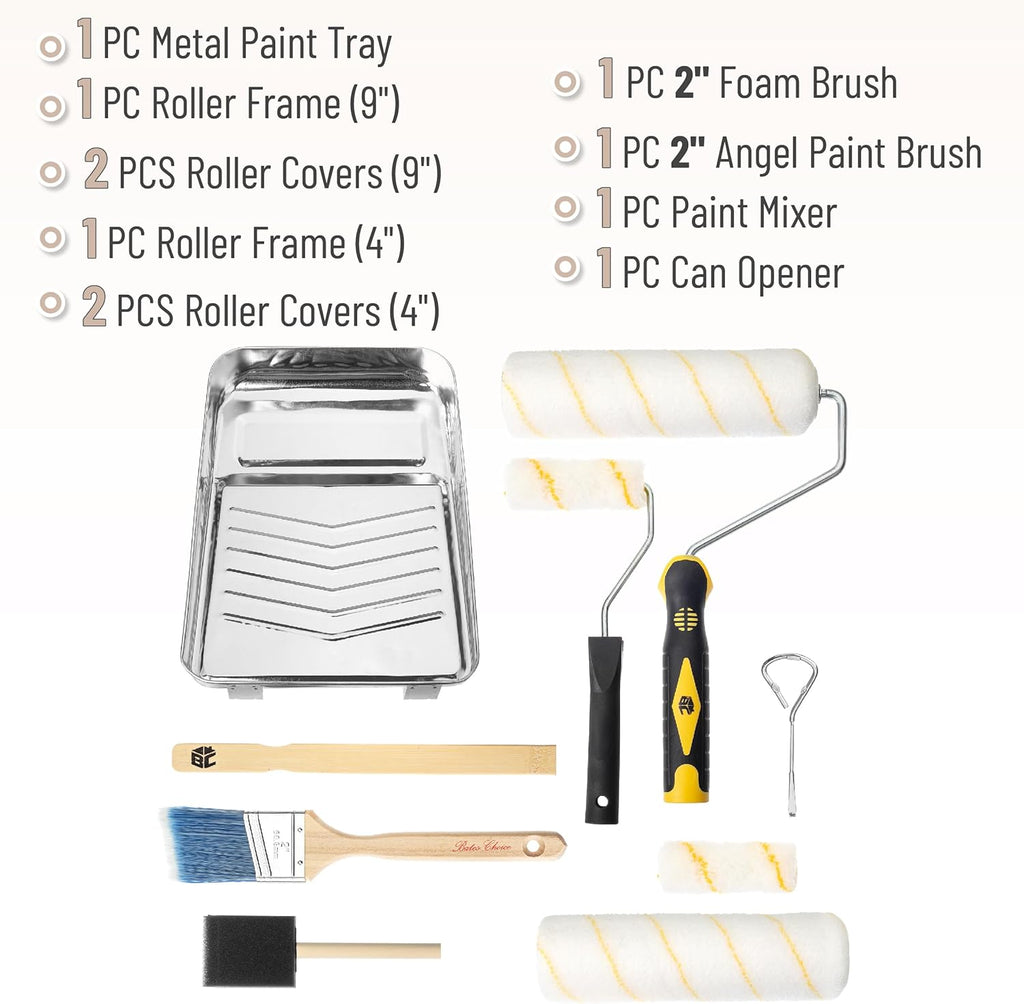 Bates Paint Tray Set - 11 pcs Kit with 9" & 4" Rollers, Small Roller, Trays & Covers for House Painting