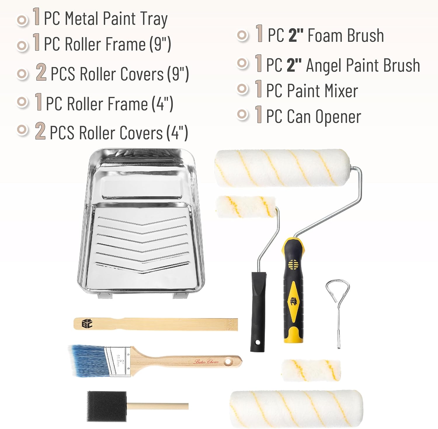 Bates Paint Tray Set - 11 pcs Kit with 9" & 4" Rollers, Small Roller, Trays & Covers for House Painting