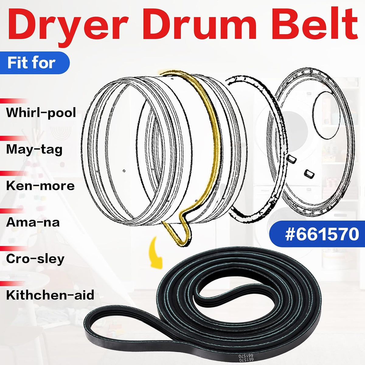 WED9200SQ0 WED9400SW2 WED9150WW0 Dryer Drum Belt Fit for Whirl-pool