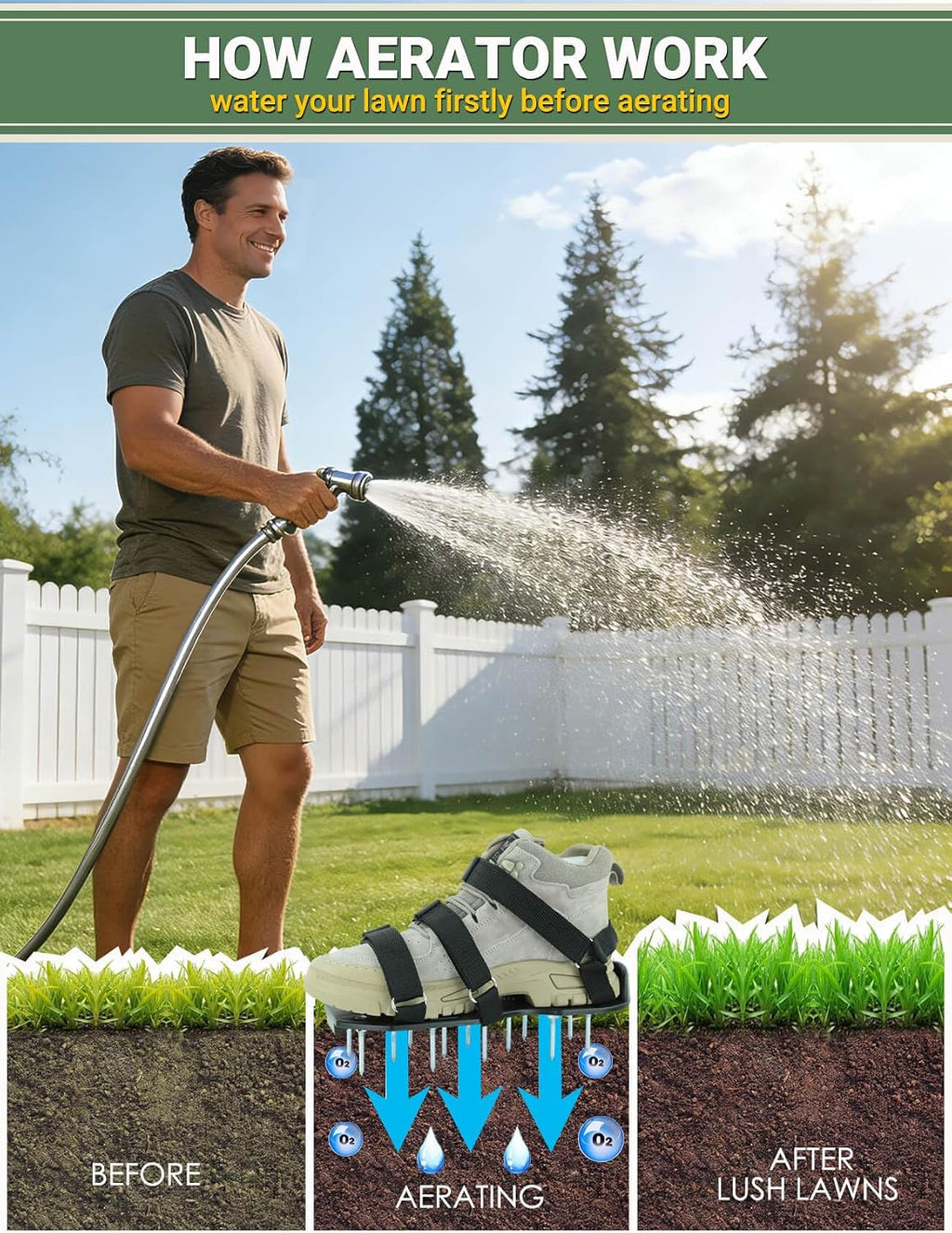 Lawn Aerator Shoes, Soil Aerator Lawn Tool with Dual Hook & Loop Straps for Effectively Aerating, One Size Fits All