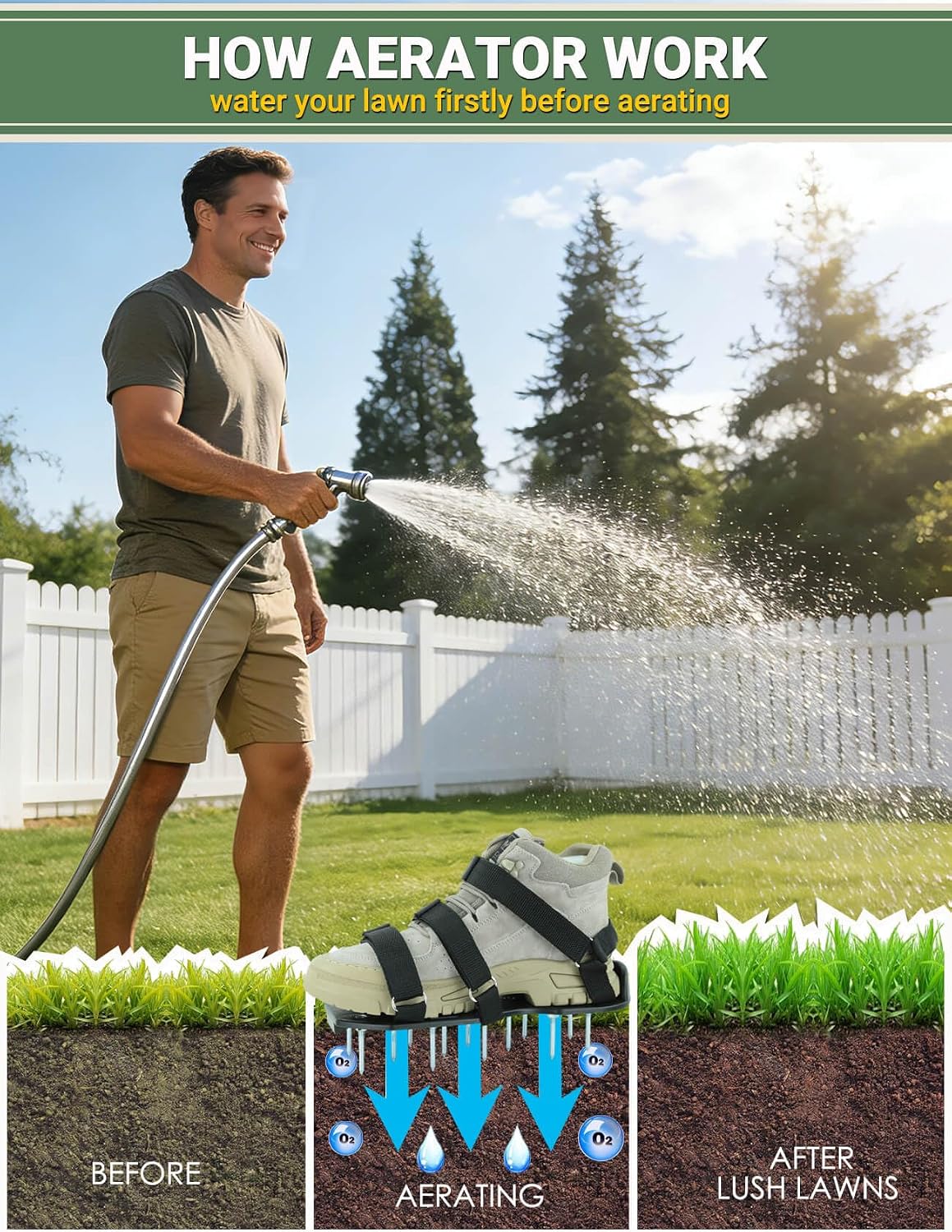 Lawn Aerator Shoes, Soil Aerator Lawn Tool with Dual Hook & Loop Straps for Effectively Aerating, One Size Fits All