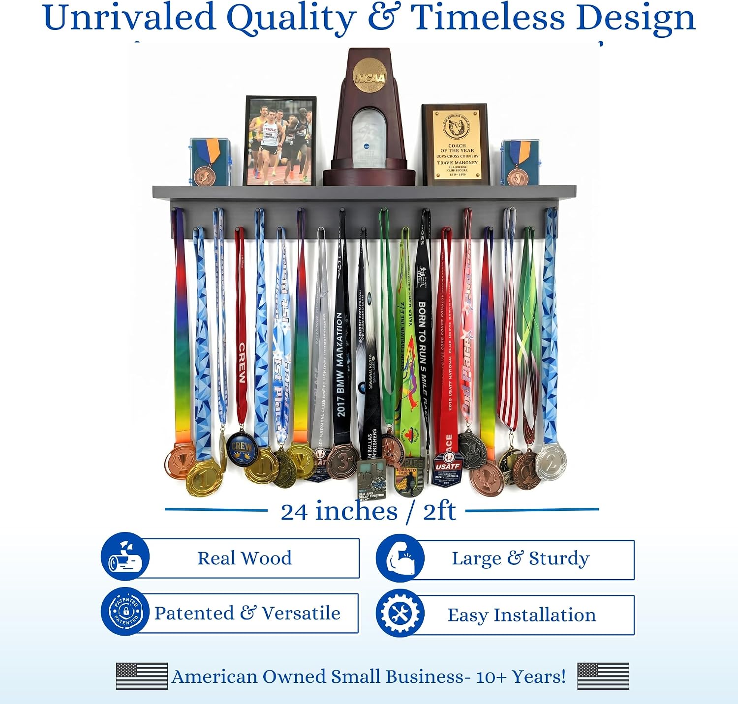 Premier Medal Hanger Display Rack and Trophy Shelf for Gymnastics, Soccer, Basketball, Football, and More – 2, ft