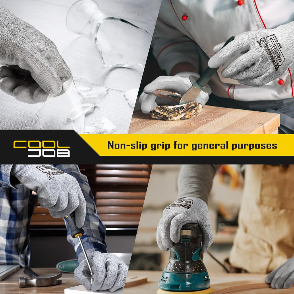 12/120 Pairs Cut Resistant Safety Work Gloves with Grip, 13 Gauge Seamless Shell with PU Coating, ANSI A2 A4 A6, Gray