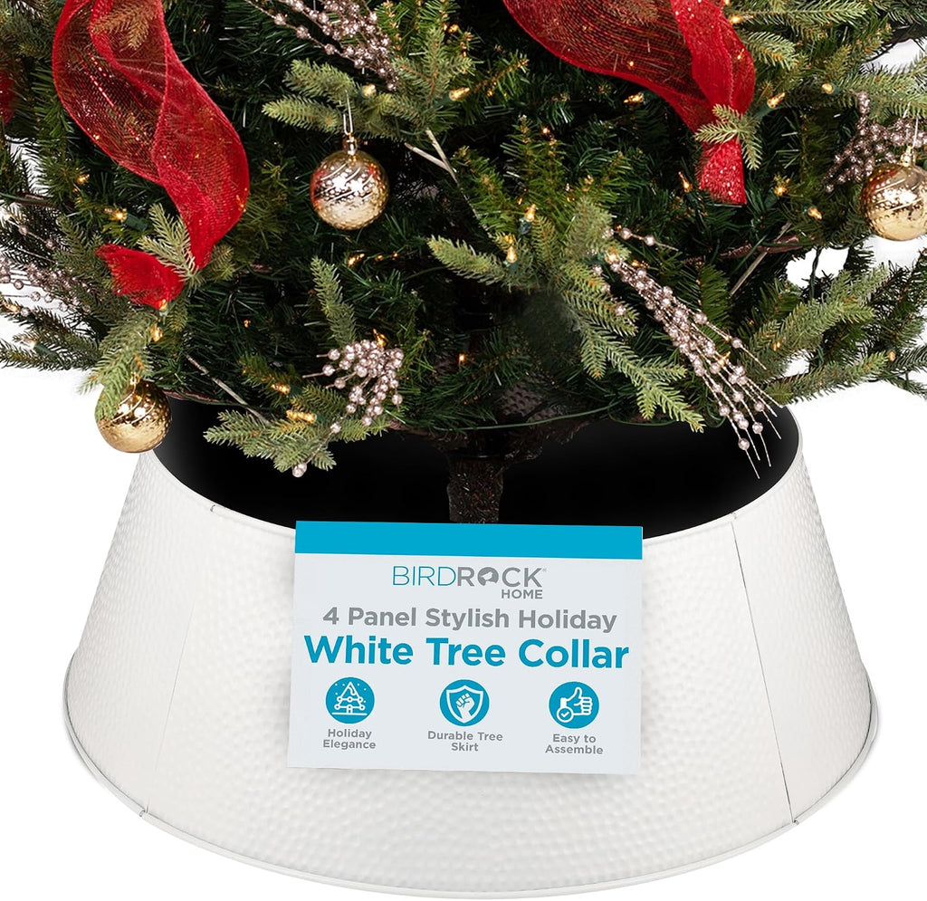 4-Panel Hammered Metal Christmas Tree Collar - Stylish Holiday Tree Skirt Alternative - Durable Iron Construction