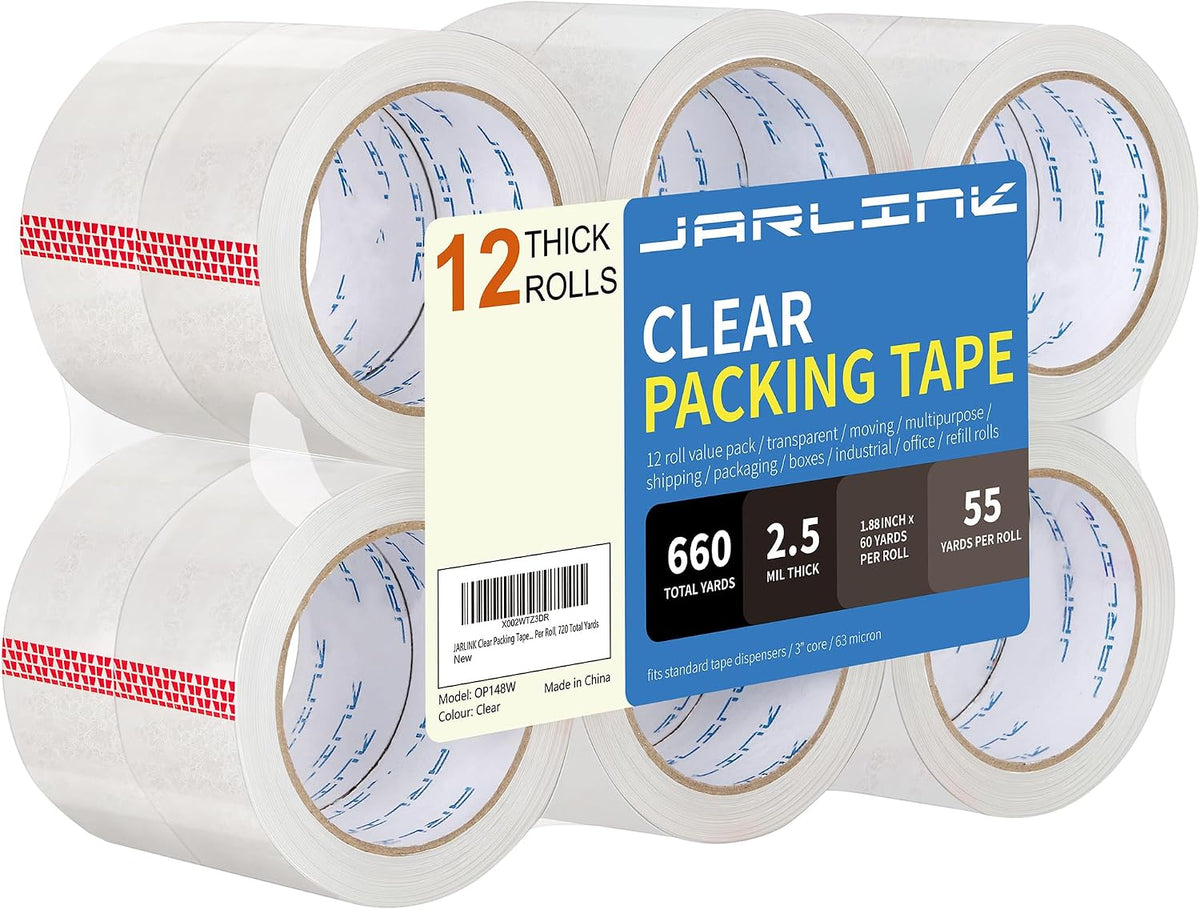 12 Rolls Clear Packing Tape, Heavy Duty Packaging Tape