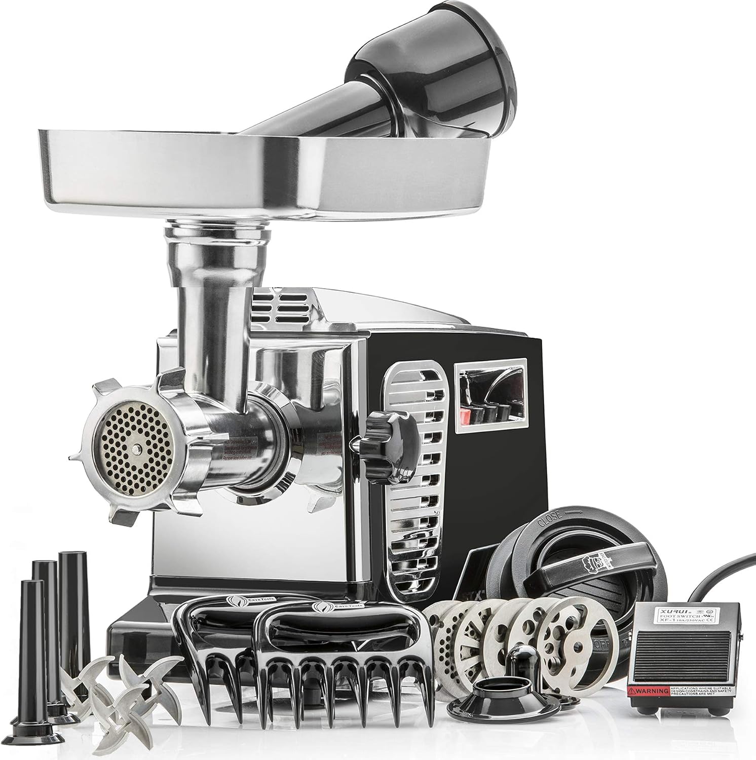 Turboforce II 4000 Electric Meat Grinder | Grinds Soft Bones | Foot Pedal | 6 Grinding Plates | Stainless Steel