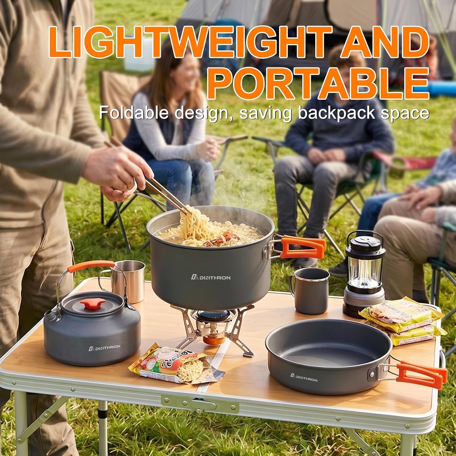 18-Piece Large Capacity Camping Cookware Set Aluminum Mess Kit | 2.8L main cooking pot 1.6L hot-water kettle 1.3L