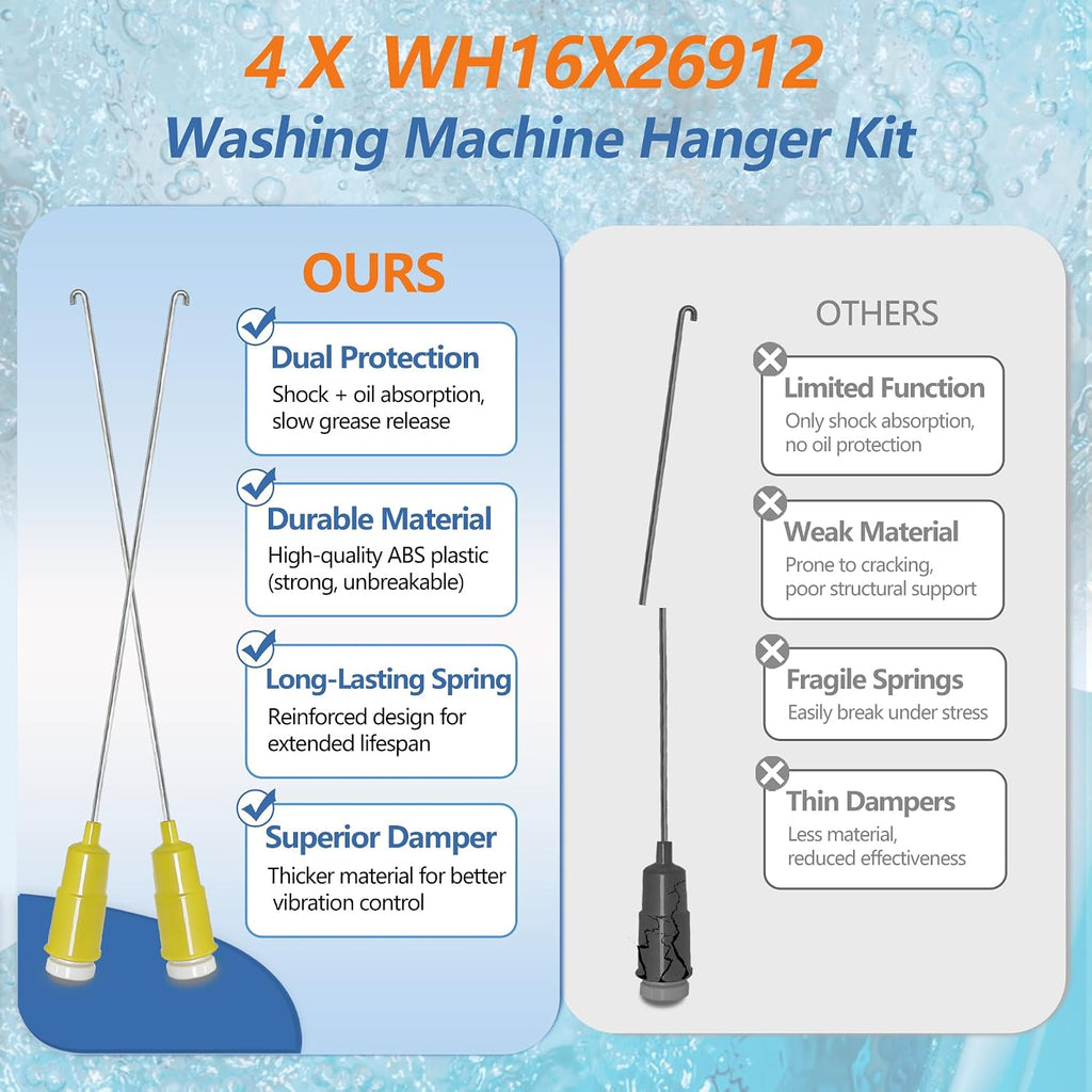 WH16X26912 WH16X26913 Suspension Rod, Washing Machine Suspension Rod (4PCS), for GE GTW750CPL1DG GTW750CSL1WS GTW755CPM0DG GTW755CPM1DG GTW755CSM0WS GTW755CSM1WS GTW750CSL0DG