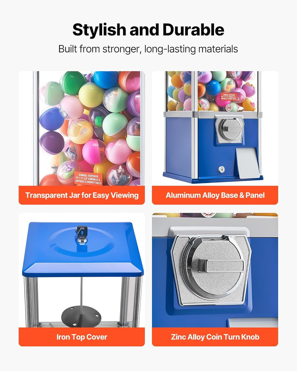 Gumball Machine, 21 inch Candy Vending Machine Dispenser, 25-Cent Vending Machines for Shopping Malls, Supermarkets