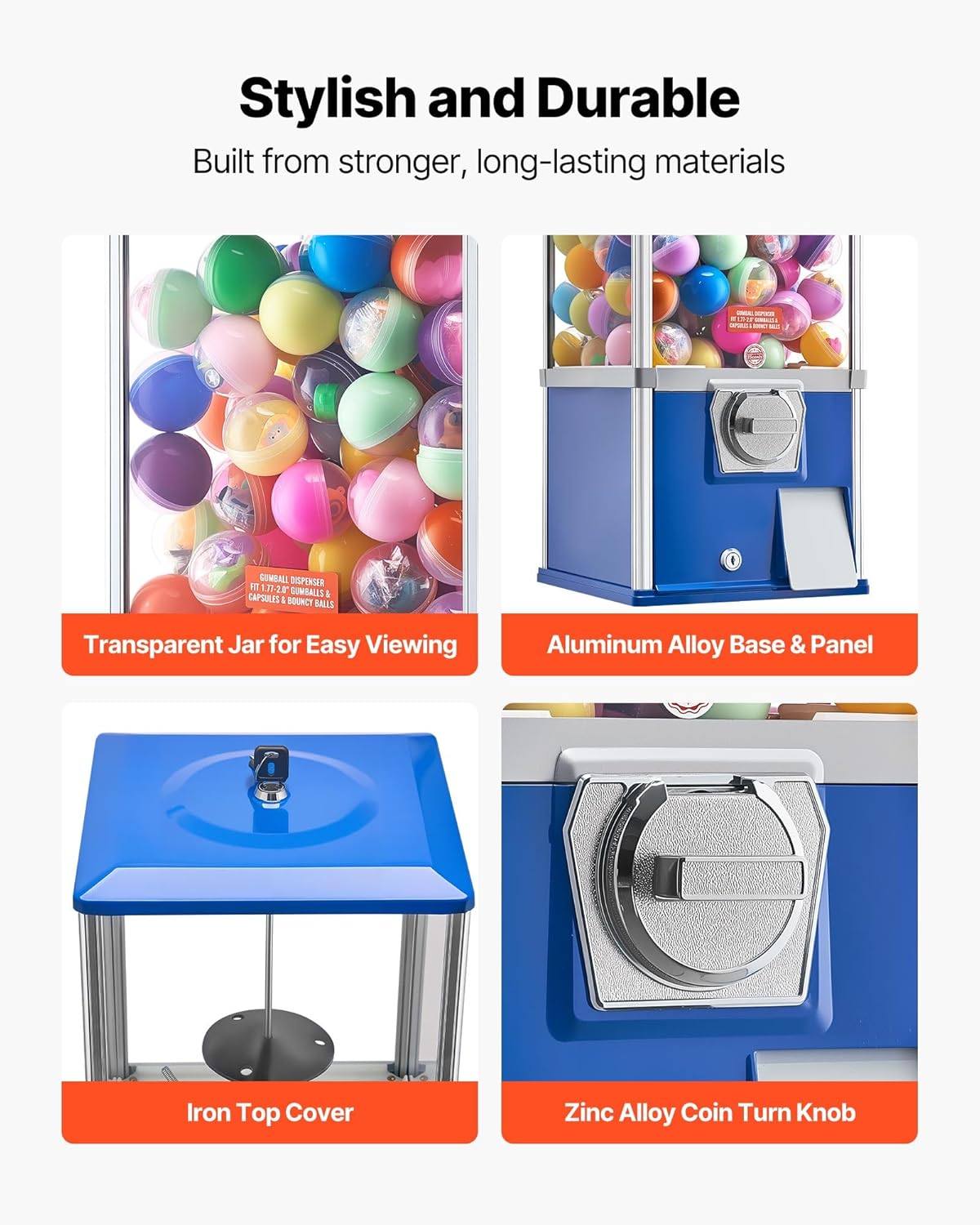 Gumball Machine, 21 inch Candy Vending Machine Dispenser, 25-Cent Vending Machines for Shopping Malls, Supermarkets