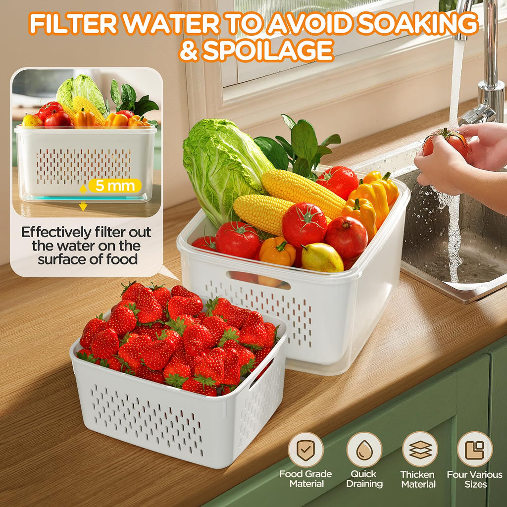 5-Pack Fruit Storage Containers for Fridge with Removable Colanders, 4 in 1 Produce Storage Containers with Lids