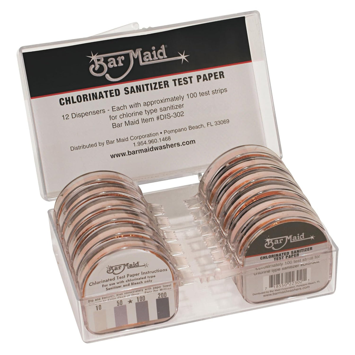 Bar Maid Chlorinated Sanitizer Test Strips Dispenser (100 Strips)