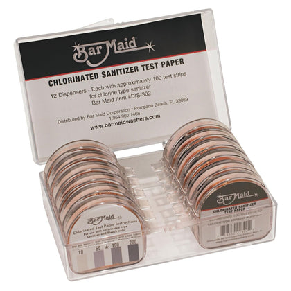 Bar Maid Chlorinated Sanitizer Test Strips Dispenser (100 Strips)