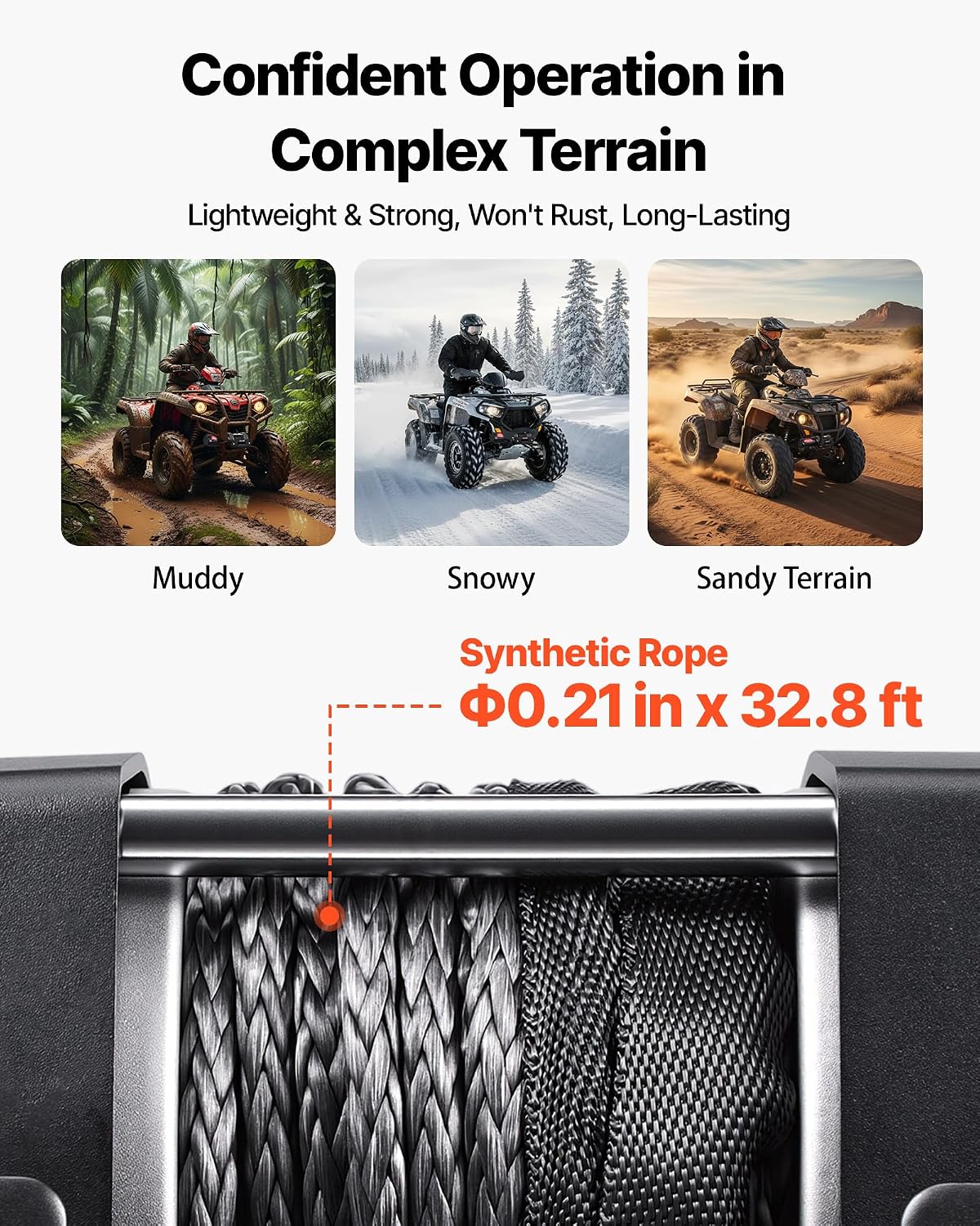 3500 lbs Electric Winch, 12V DC ATV/UTV Winch with Φ0.21 in x 32.8 ft Synthetic Rope & Wired Remote Control, IP55