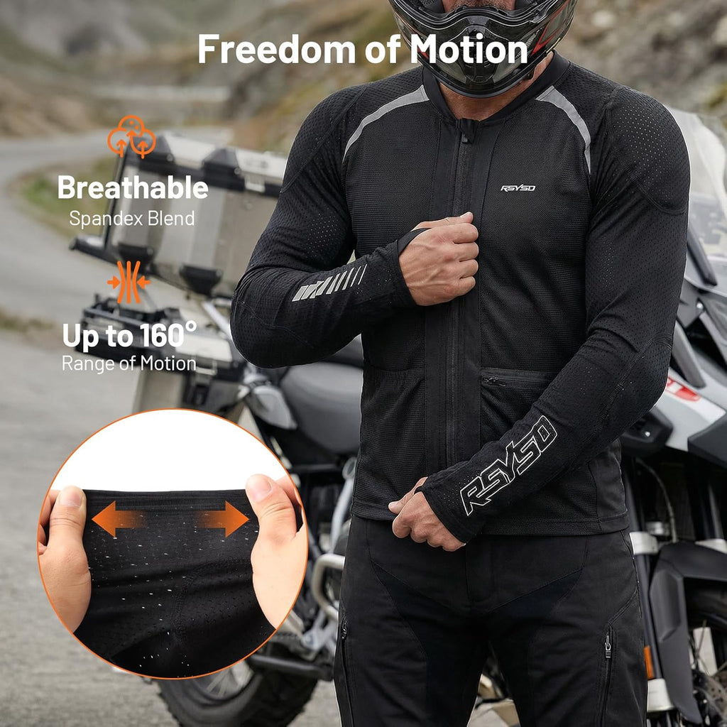 Men's Mesh Motorcycle Jacket with CE Certified Protective Armored Motorcycle Shirt with Reflective Strips, All Season