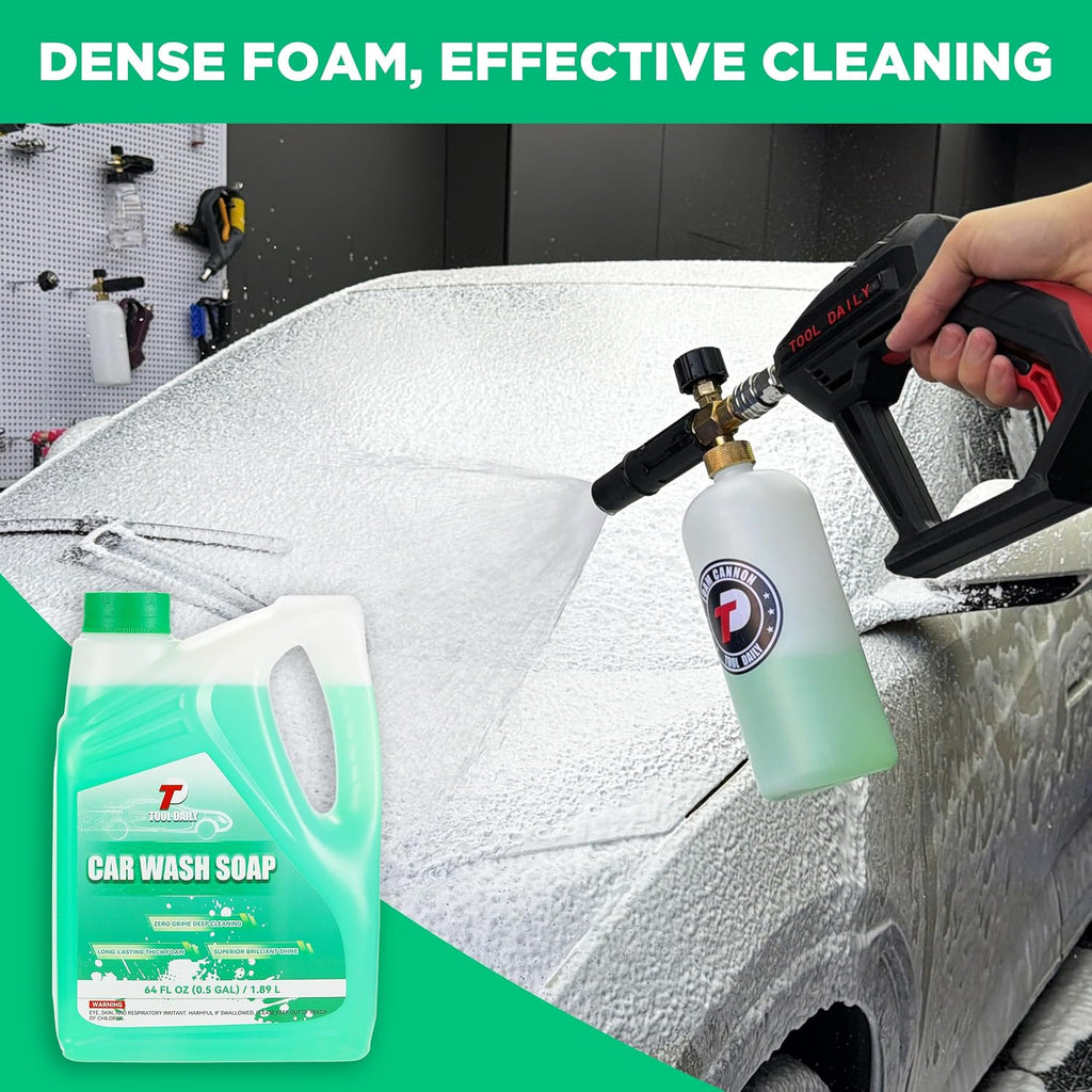 Short Pressure Washer Gun with Foam Cannon, Car Wash Soap 64 Oz | 5 Power Washer Nozzle Tips, 1/4 Inch Quick Connect
