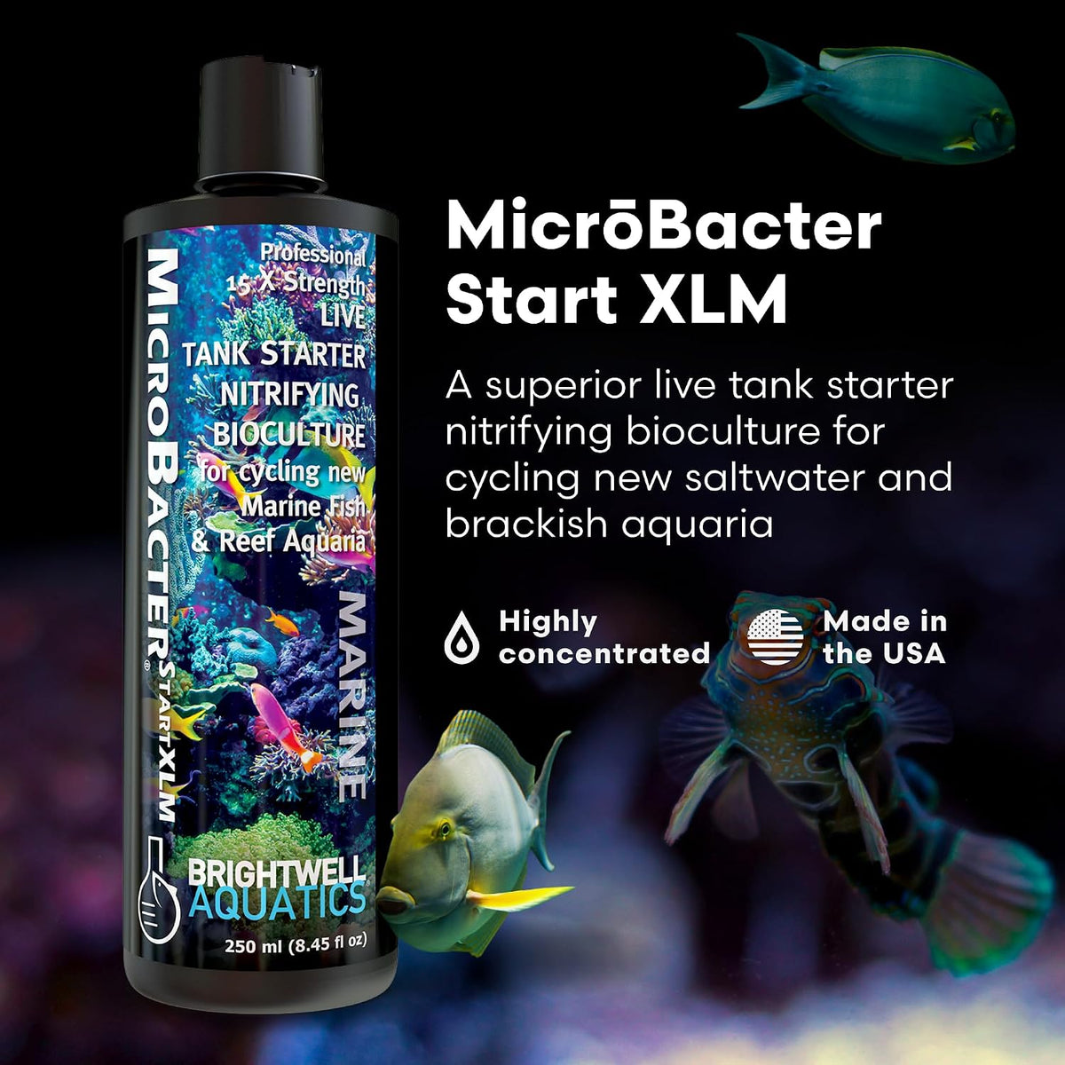 MicroBacter Start XLM - Concentrated Saltwater Nitrifying Bacteria - Quick Start Fish Tank Starter, Lift Microbe