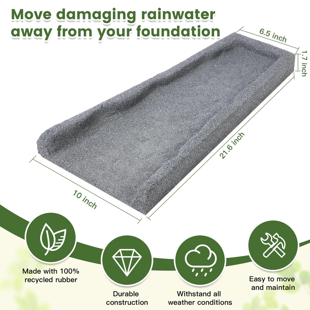 2 Pack Rubber Downspout Splash Block Rain Gutter Down Spout Drain Trays Gray