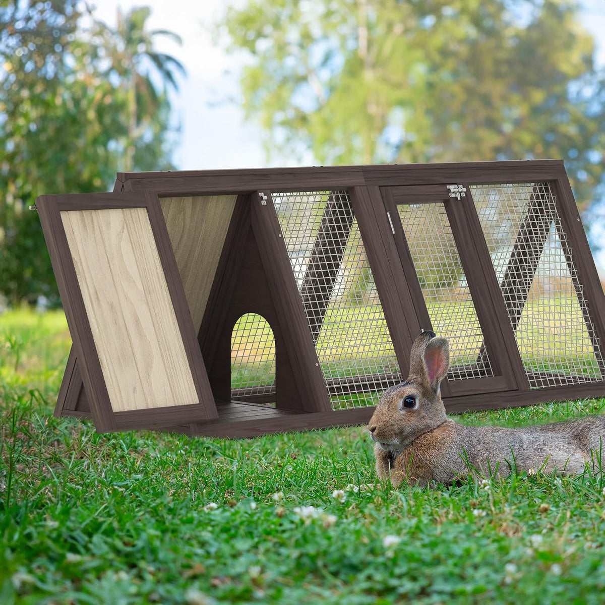 Wooden Chicken Coop Rabbit Hutch for 2 Hens, Carbonized Wood