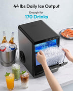 Nugget Ice Maker Countertop, 44lbs/24H, Ready in 7-10Mins, Black