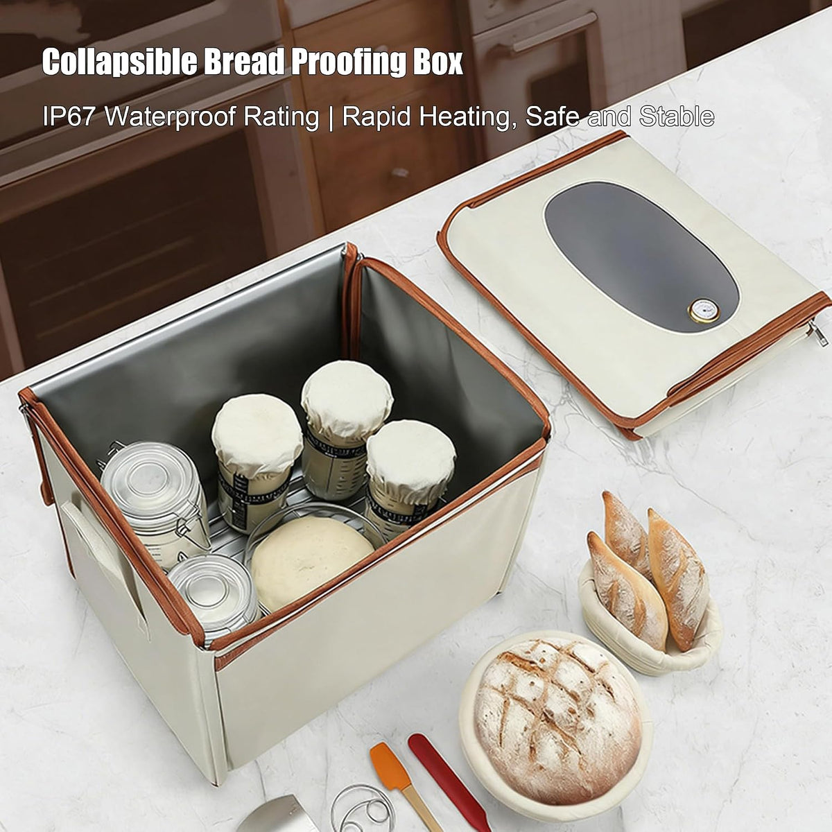 Collapsible Bread Proofing Box with Thermometer, Foldable Dough Proofer