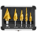 5PCS Spiral Flute Titanium HSS Step Drill Bit Set for Metal Unibit