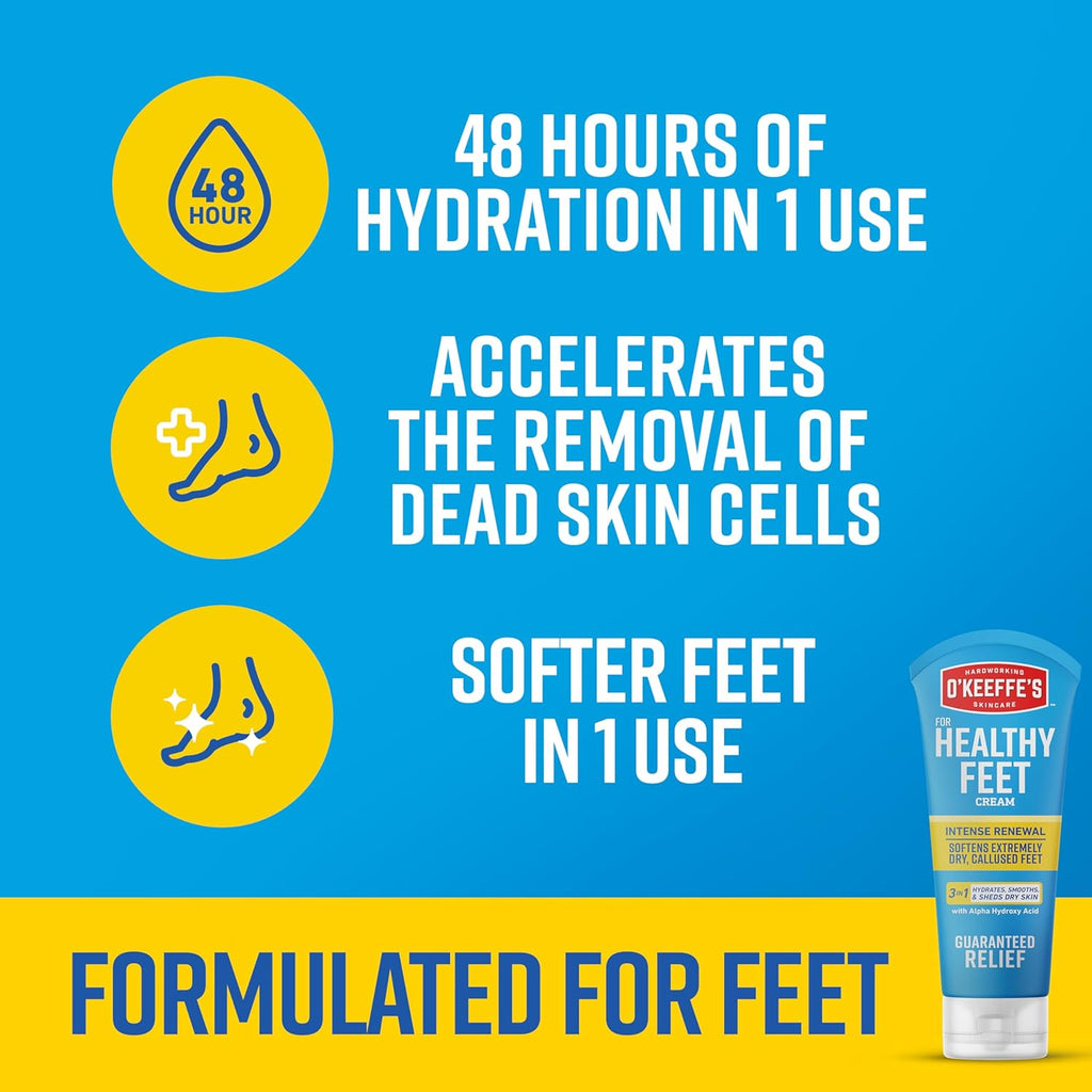 Healthy Feet Intense Renewal Cream, 3 oz Tube, 1-Pack | Chemically Exfoliates & Softens Extremely Callused Dry Feet