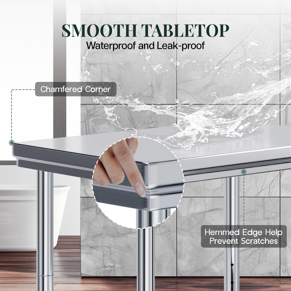 24x36 Inch Stainless Steel Prep and Work Table with Wheels