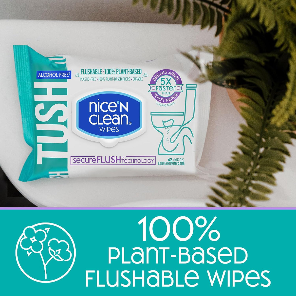 SecureFLUSH Flushable Wet Wipes (42 Count - 6 Packs) | Moist Toilet Tissue with Moisturizing Aloe & Vitamin E | 0%