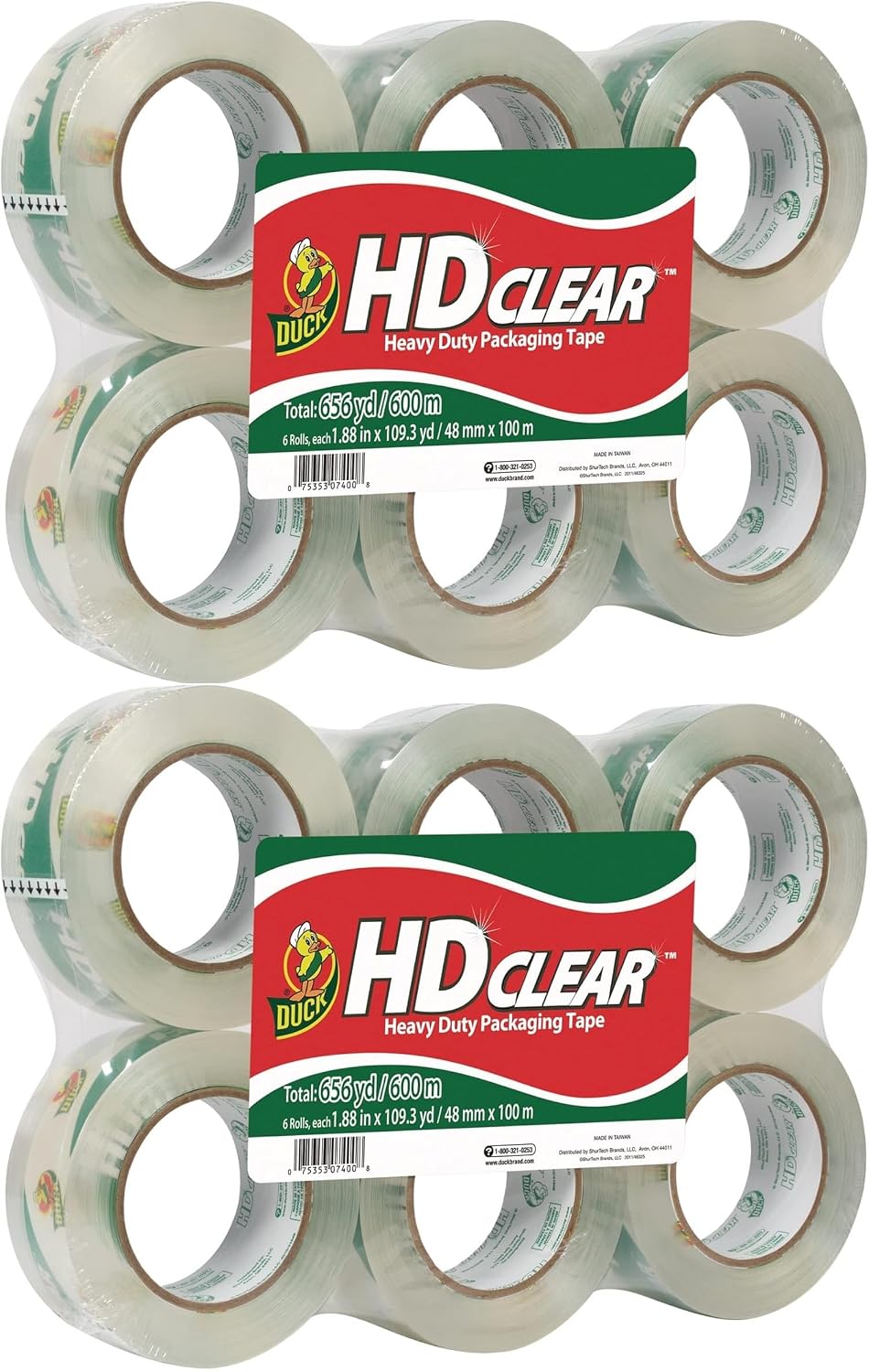 HD Clear Heavy Duty Packing Tape, Extra Long 1.88” x 109 Yards per Roll, 3" Core, 6 Rolls (299016) - Pack of 2