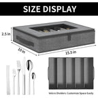 2-Pack Silverware Storage Box, Flatware Organizer with Clear Lid, Grey