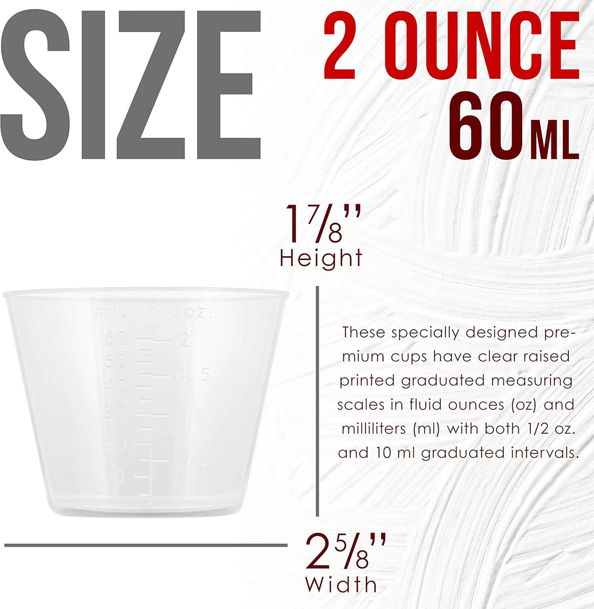 2 Oz (60 ml) Liquid Measuring Cups, 50 Pack with 25 Sticks