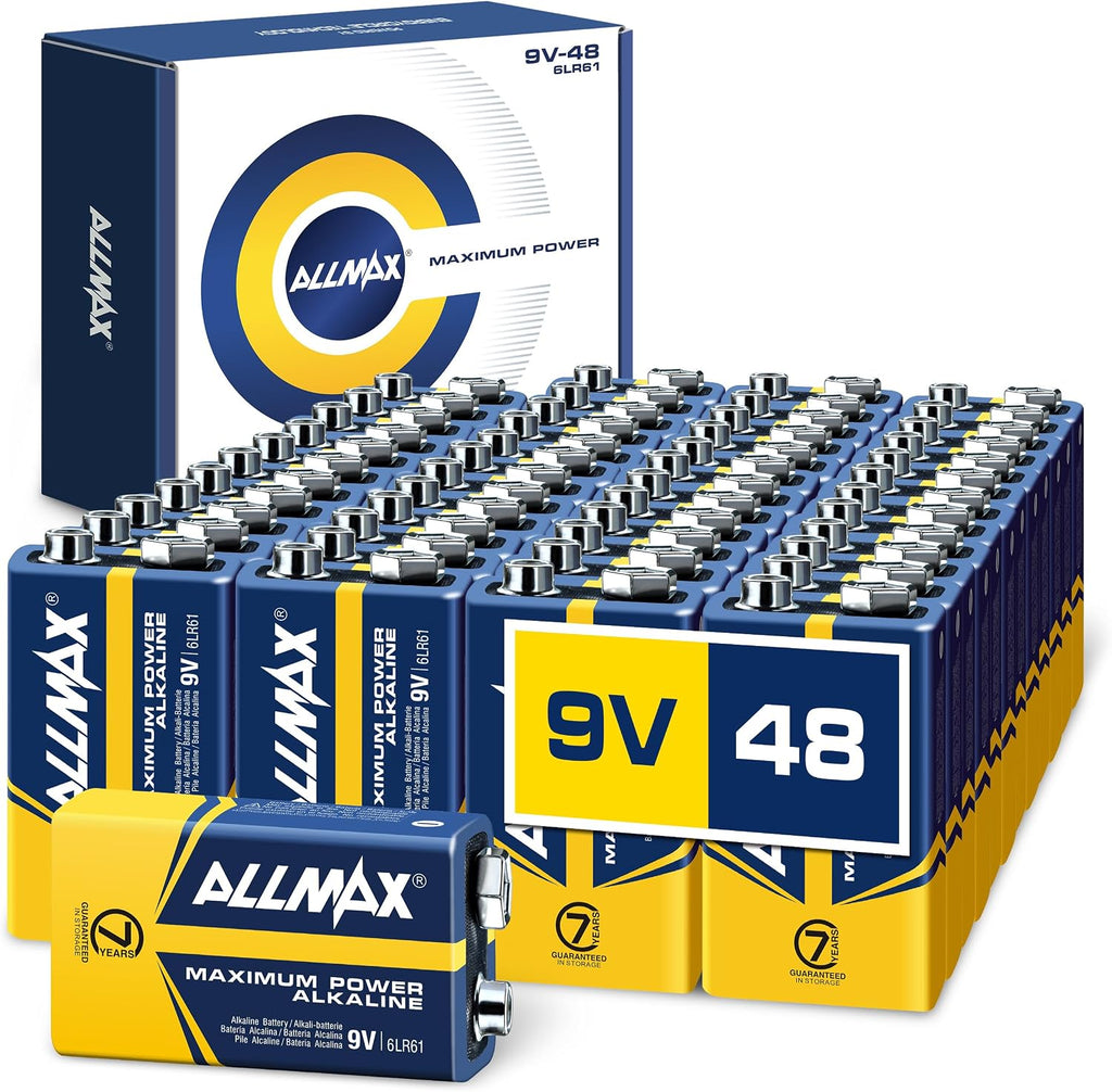 Allmax 9V Maximum Power Alkaline Batteries (48 Count) – 9 Volt | 7-Year Shelf Life • Leakproof Design • Ultra