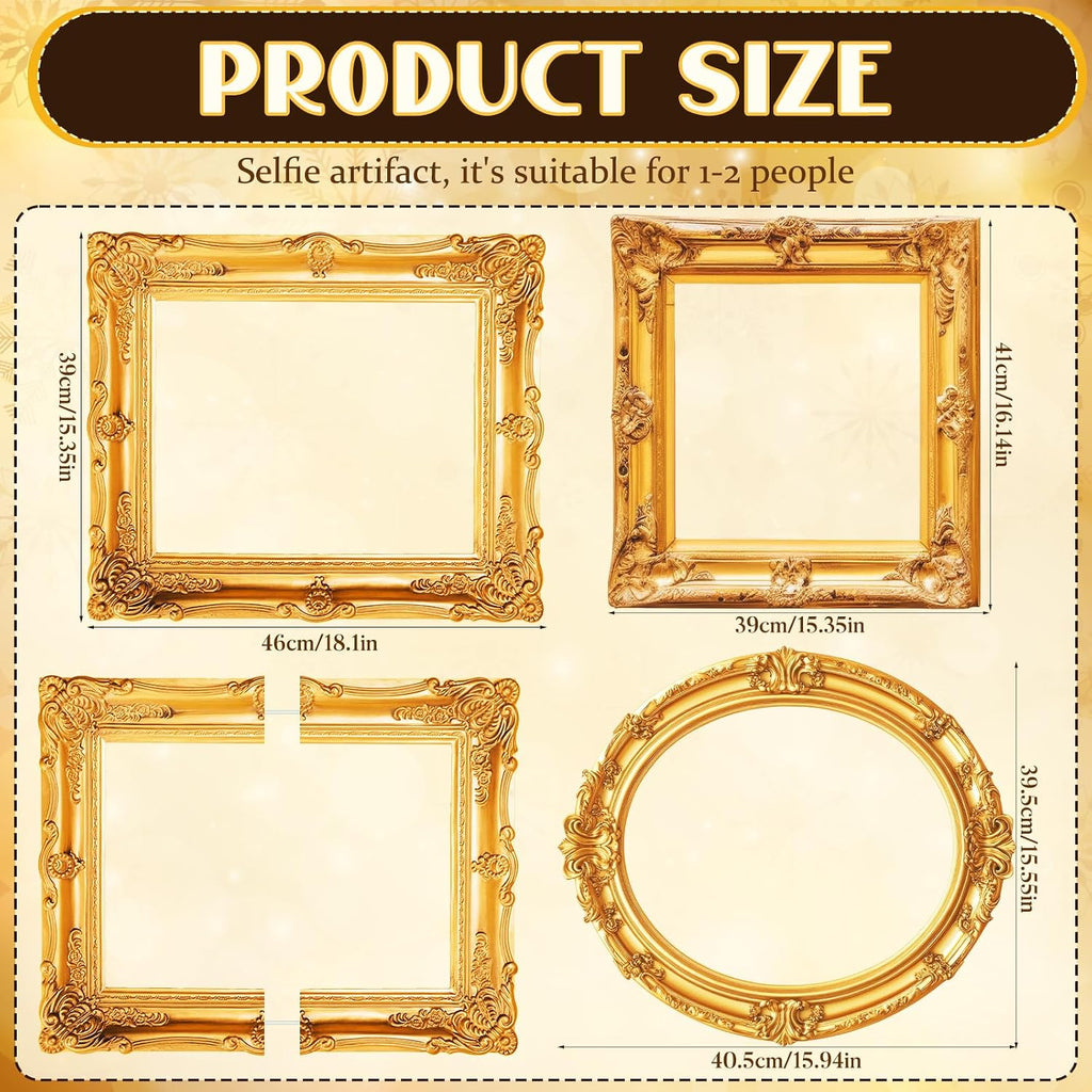 Large Gold Vintage Picture Frame Set of 3 - Cardboard Photo Booth Props for Weddings & Parties,Big Selfie Frame with