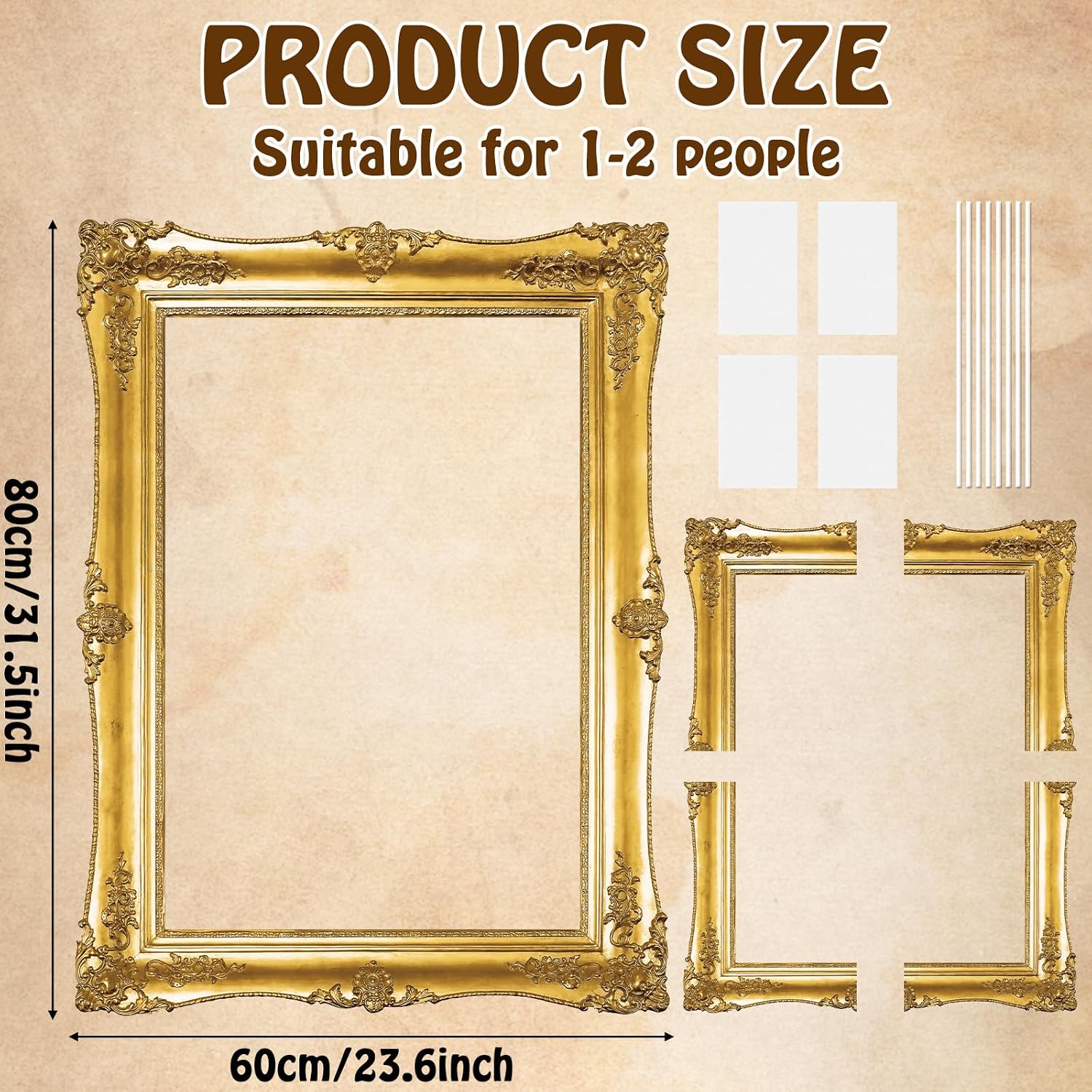Large Photo Booth Props 32 x 24 Inch Gold Picture Selfie Frame Vintage Photo Frame Creative Friends Party Photo Props