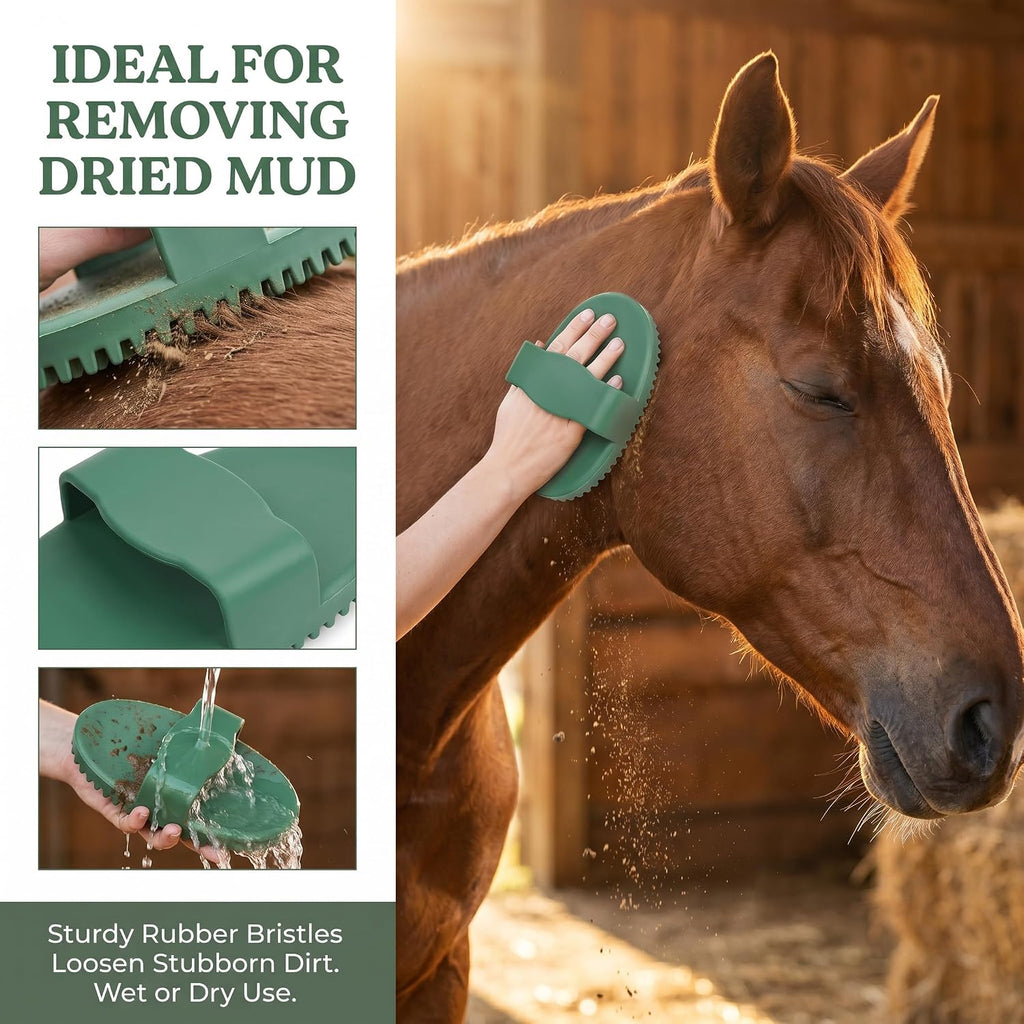 Horse Brush Set, 2 Pack Large Rubber Curry Comb, Horse Grooming Brush & Deshedding Tool for Short Haired Dogs