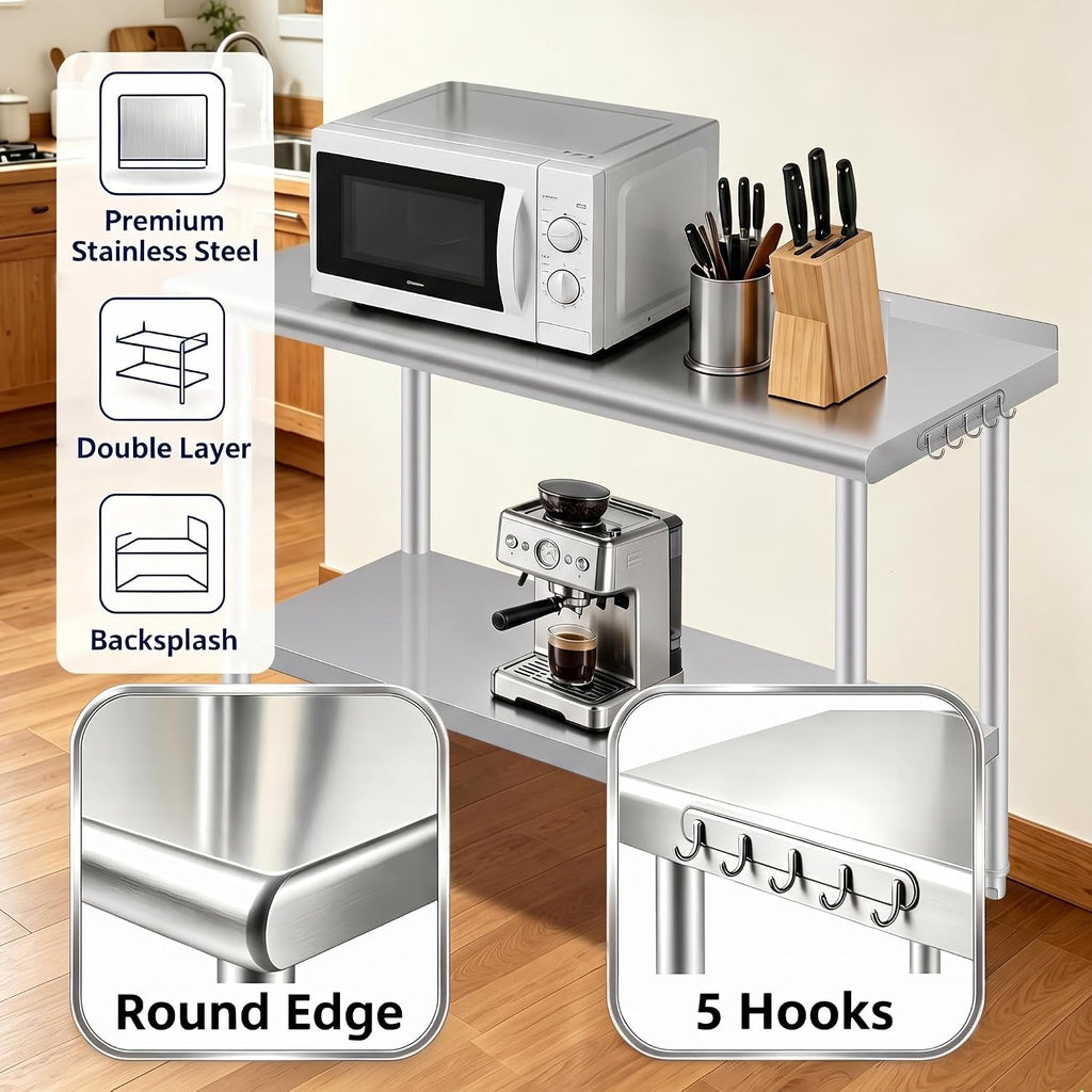 Stainless Steel Work Table with Backsplash, 24 x 60 Inch Prep Table
