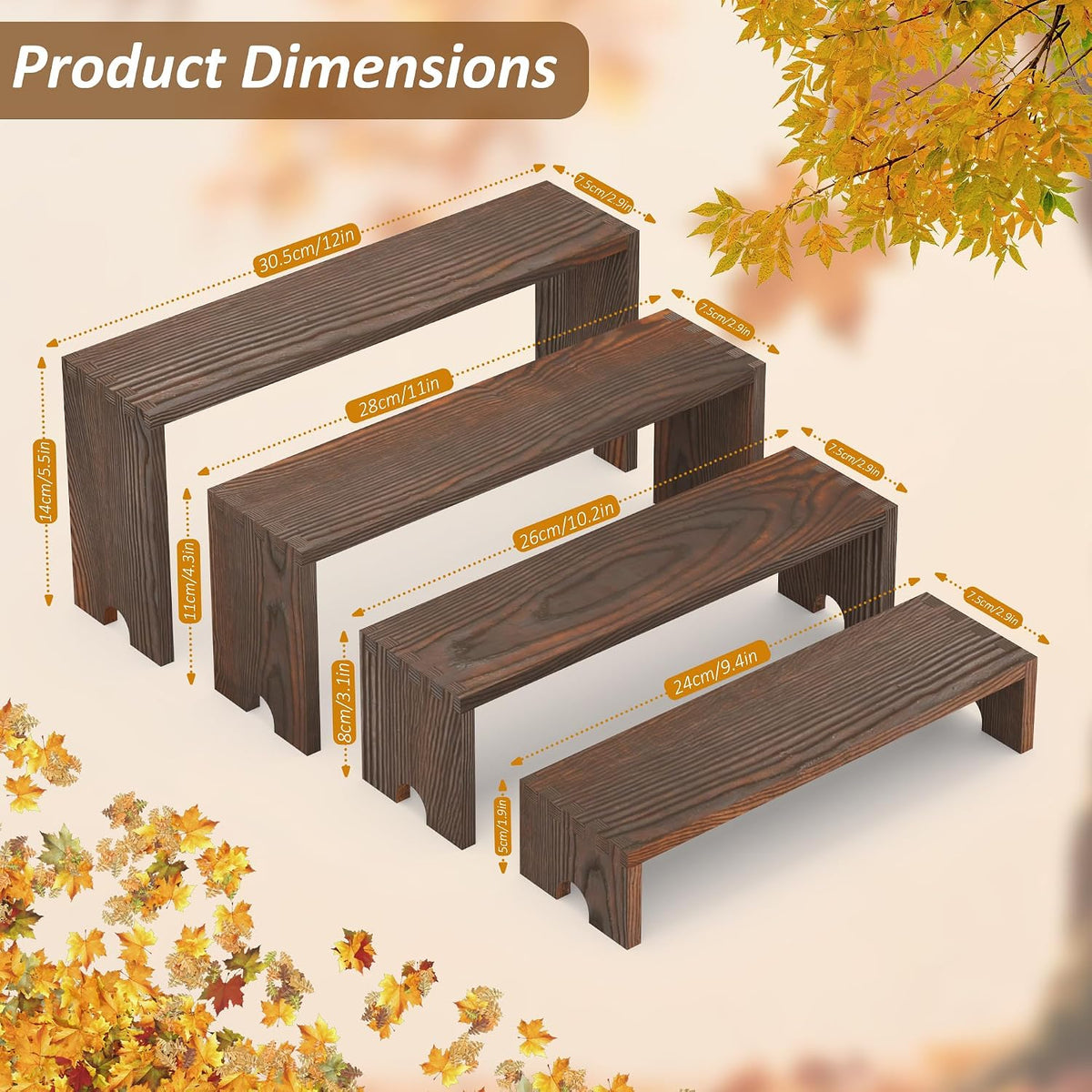 2 Set Wooden Cupcake Stand for Decor, 4 Tiered Display Risers